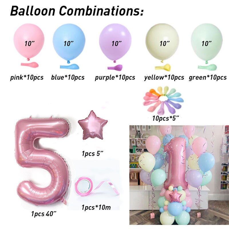 63Pcs/set Number Foil Latex Balloons for Kids Birthday Party Decoration 1st One Year Birthday Boy Decor Baby Shower Balloon: 5