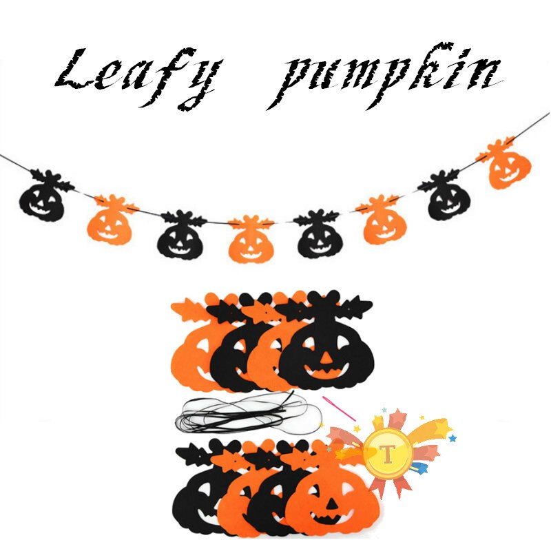Paper Chain Garland Party Banner Event Decorations Pumpkin Bat Ghost Spider Skull Shape Halloween Banners Decor Garland: Leafy pumpkin
