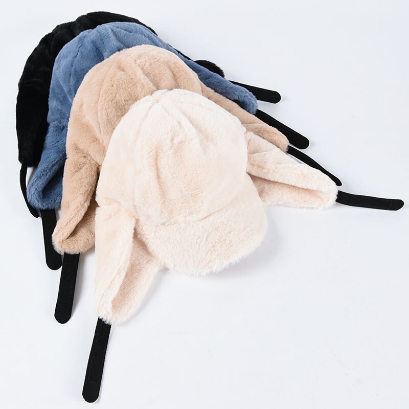 Gorro de esquí cálido para mujer, gorro de esquí cálido para Snowboard al aire libre, gorra de esquí de Color sólido a prueba de viento y piel de conejo de terciopelo, novedad de invierno de
