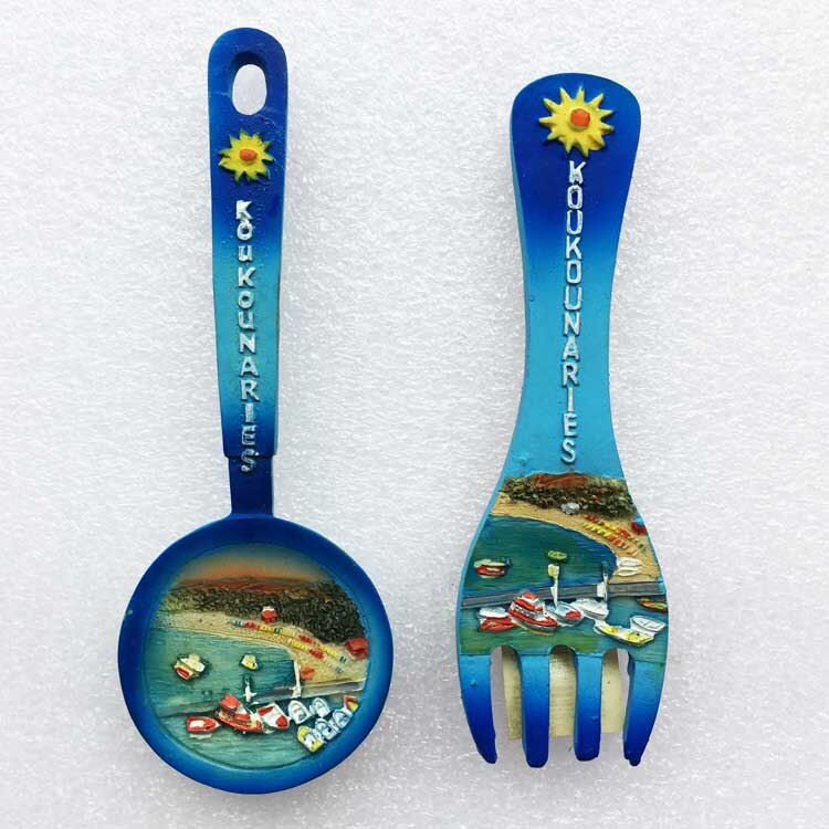 Greek Tourism Souvenir Spoon and Fork Shape Fridge Magnets Koukounaries Kukunaris Refrigerator Magnetic Stickers Travel