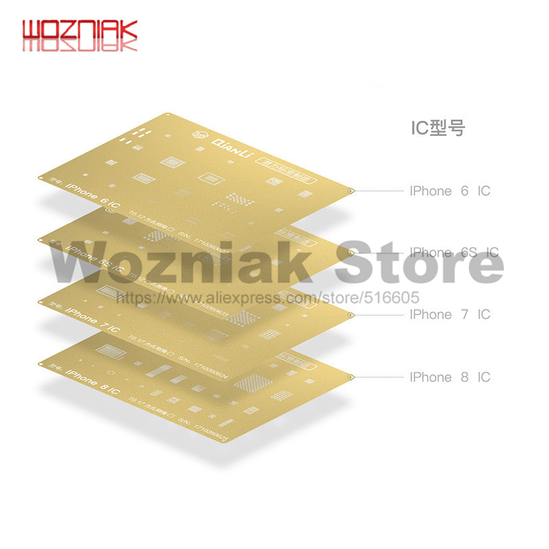 QIANLI IOS Golden 3D Steel Mesh NAND baseband IC/CPU A8 A9 A10 A11 3D BGA Reballing Stencil for IPHONE 6 6S 7 7P 8P T0.12 net