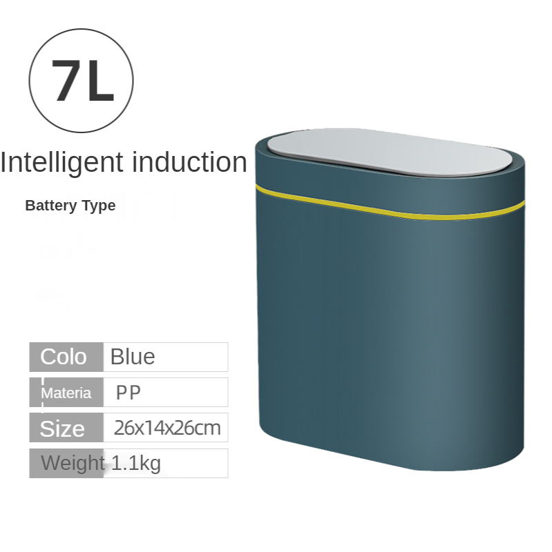 Trash Can Smart Sensor Electronic Automatic 7L/8L Garbage Bin Household Bathroom Toilet Waterproof Narrow Seam Kitchen Trash Bin: Battery Blue 7L