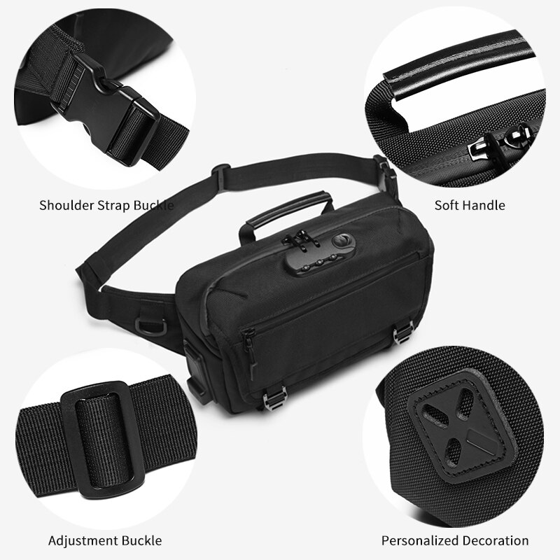 OZUKO Leisure Anti-diefstal Mannen Taille Tas Toevallige Fanny Pack Mannelijke Waterdichte Taille Zakken USB Opladen Borst Zak voor Mobiele Telefoon