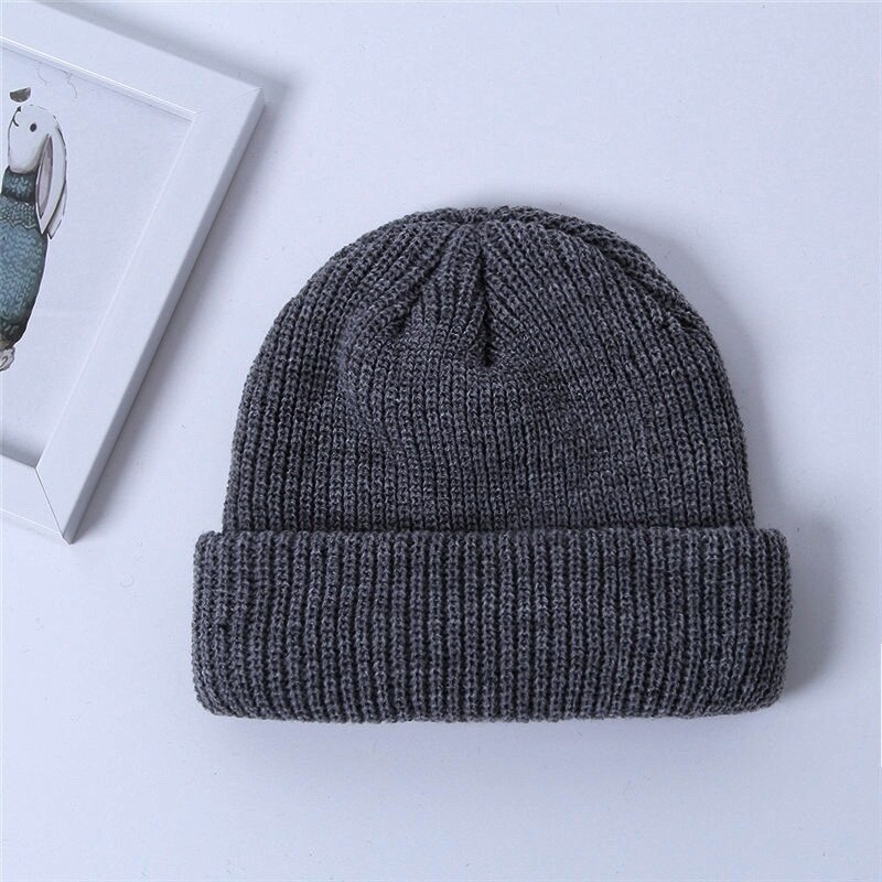 Unisex Herfst Winter Effen Kleur Watermeloen Hip Hop Gebreide Wollen Muts Cap Sneeuw Cap: Donkergrijs