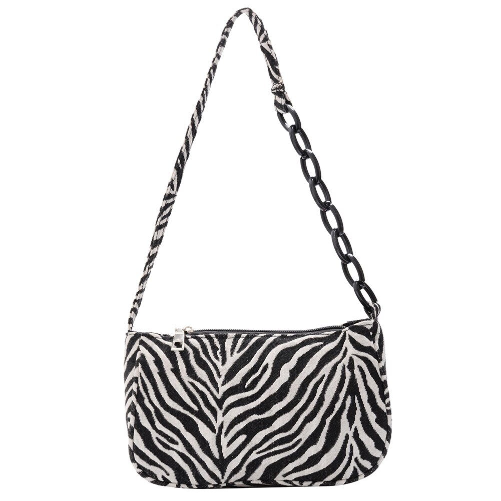 Sacs à main Vintage motif léopard zèbre pour femmes, sous les aisselles en tissu, chaîne à bandoulière, soirée, pochettes: Black