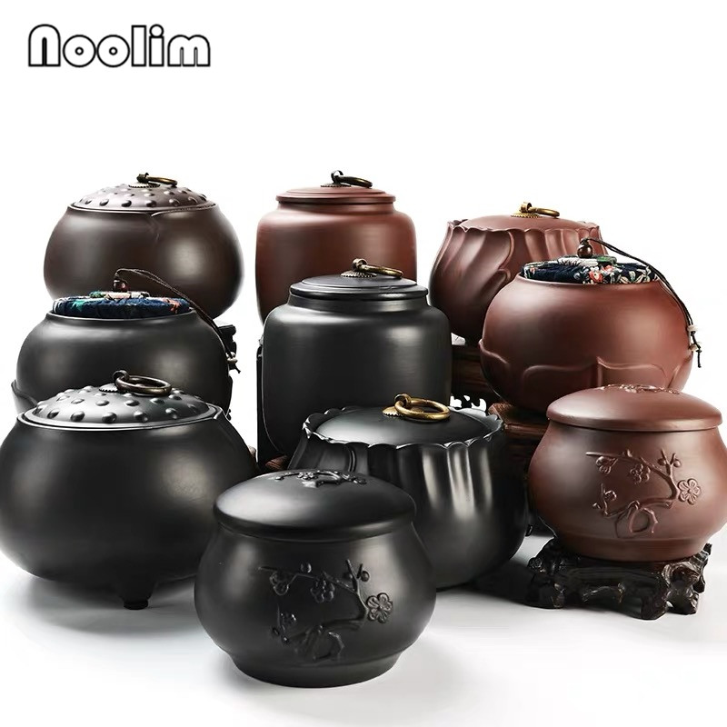 Botes de arcilla púrpura hechos a mano, frascos de especias sellados creativos, caja de almacenamiento de alimentos de cerámica con tapa, portátil, de viaje, Caddy de té Puer