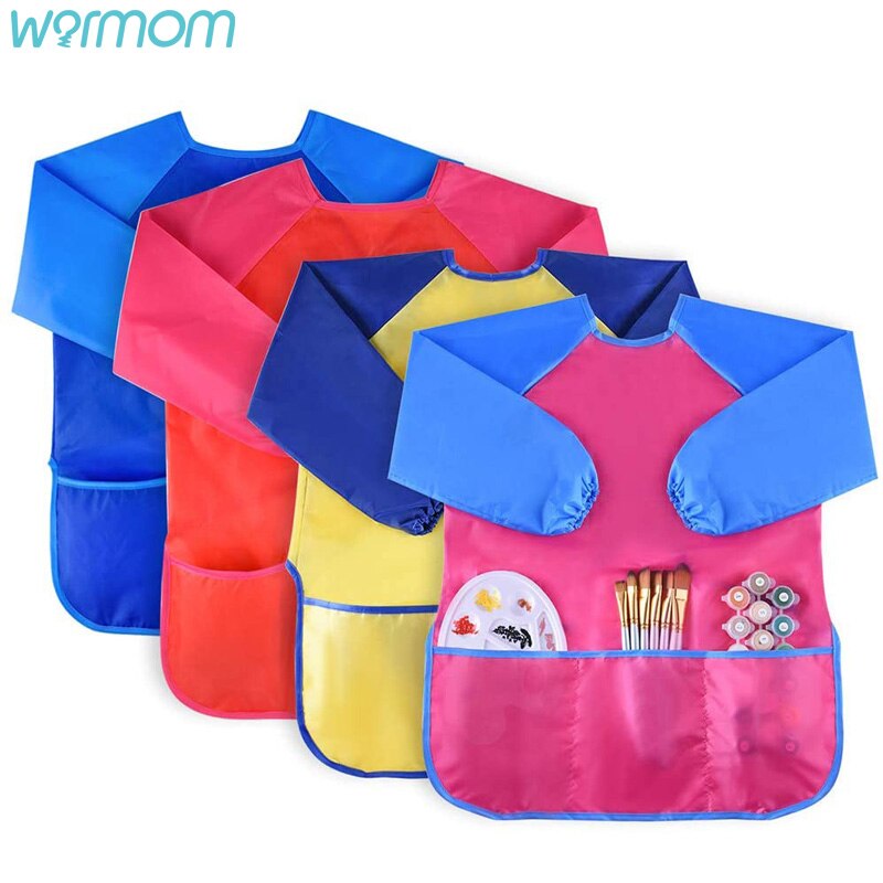 Warmom Lange Mouw Slabbers Katoen Waterdicht Omkeerbaar Bandana Slabbetjes Kinderen Eten Tekening Schort Babyvoeding Burp Doek