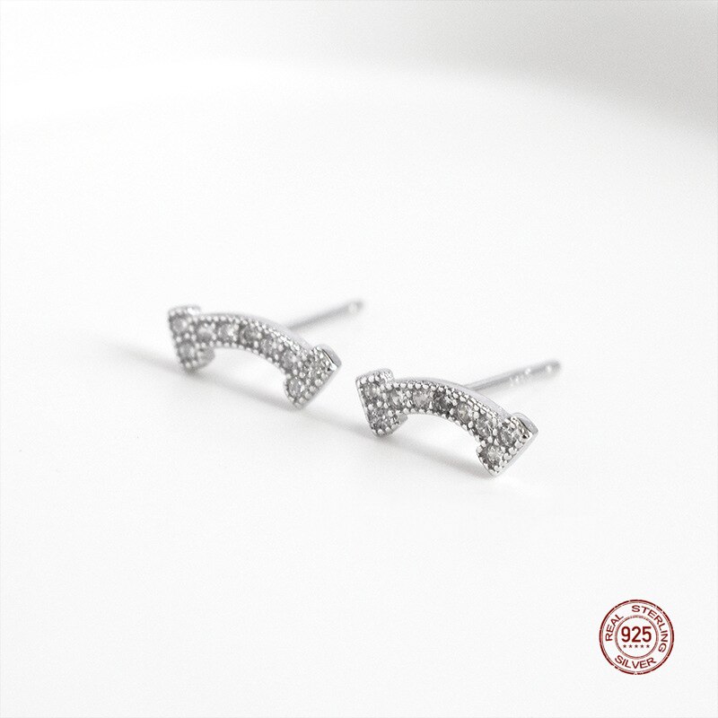 Lko genuine 925 sterling silver bohemian simple smile earrings women's crystal ear studs wedding party jewelry ornaments