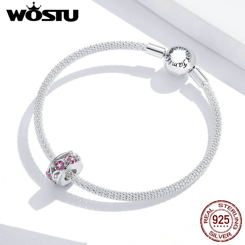 Wostu contas de prata 100% 925 prata esterlina florescendo ameixa flor encantos contas caber charme pulseiras prata 925 jóias ctc255