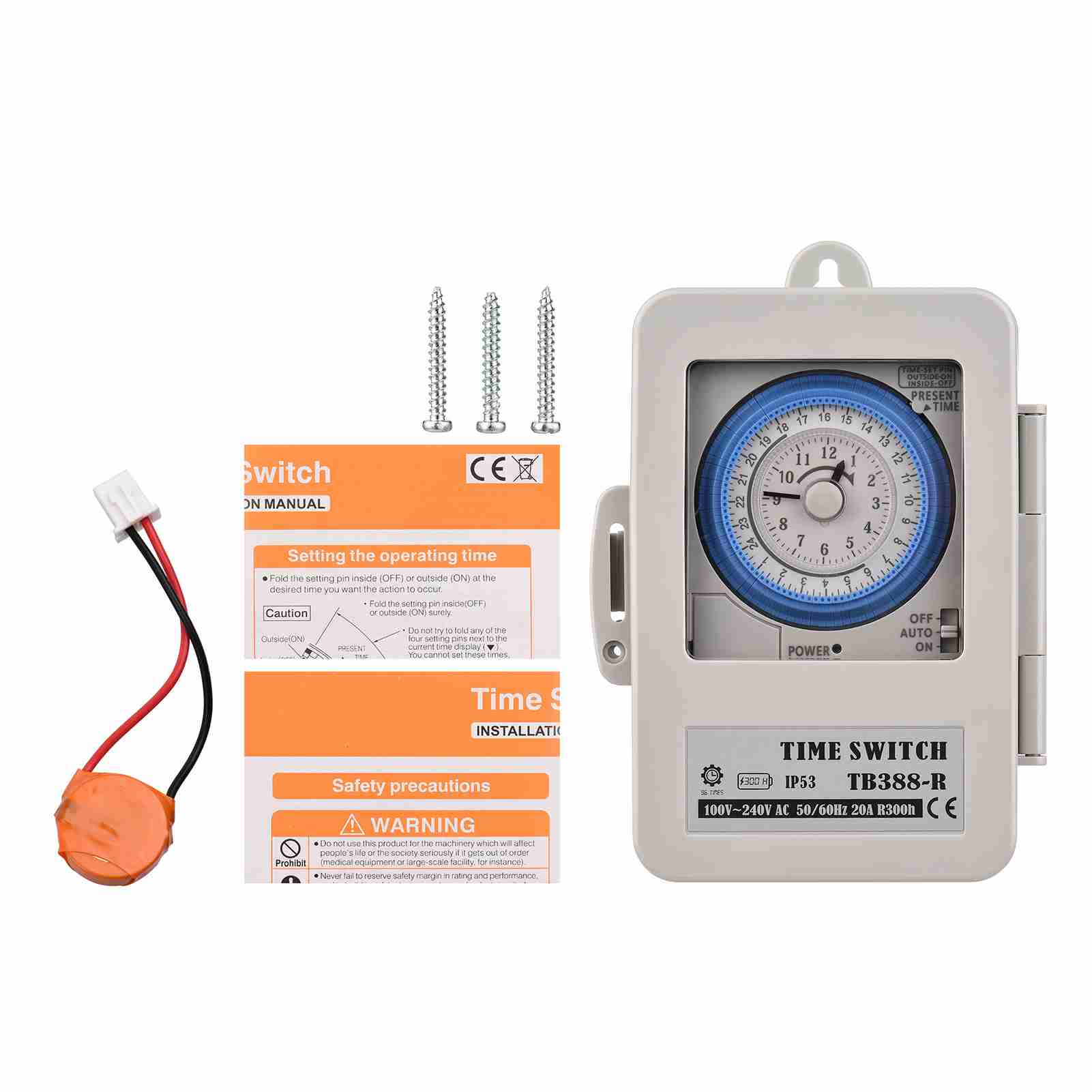 Mechanical 24 Hours Timer Switch IP53 Programmable Electrical Timer Switch Box AC 100-240V 15 Minutes Interval 96 Times ON/ OFF: Default Title