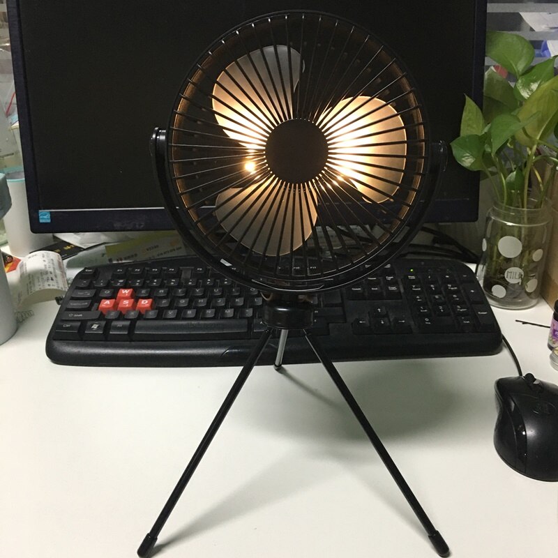 3000mAh Rechargeable Desktop Tripod Fan Strong Wind Portable Travel Camping USB Electric Air Cooling Ceiling Fan with Night Lamp: black with tripod