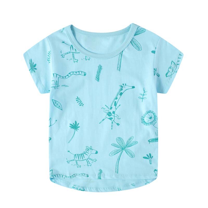 Verão respirável meninos camiseta girafa dos desenhos animados leão zebra manga curta gola redonda superior crianças roupas casuais 2-7t