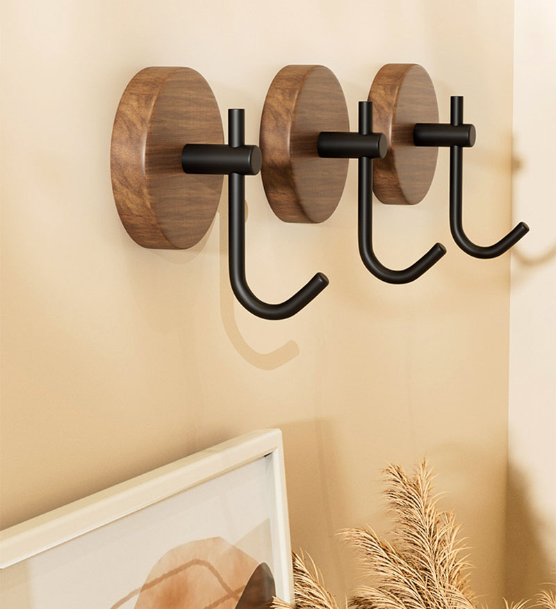 Ganchos para toallas, ganchos adhesivos montados en la pared para colgar batas, colgador de ropa, gancho para dormitorio, cocina, gancho de pared de haya de madera