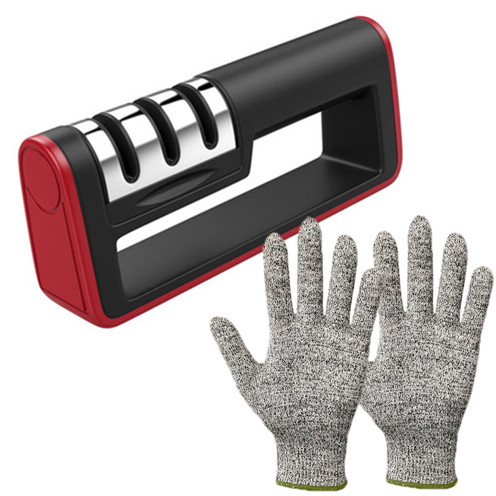 KNIFE SHARPENER Heavy Duty Ceramic Tungsten Diamond 3 IN 1: with 2 Gloves