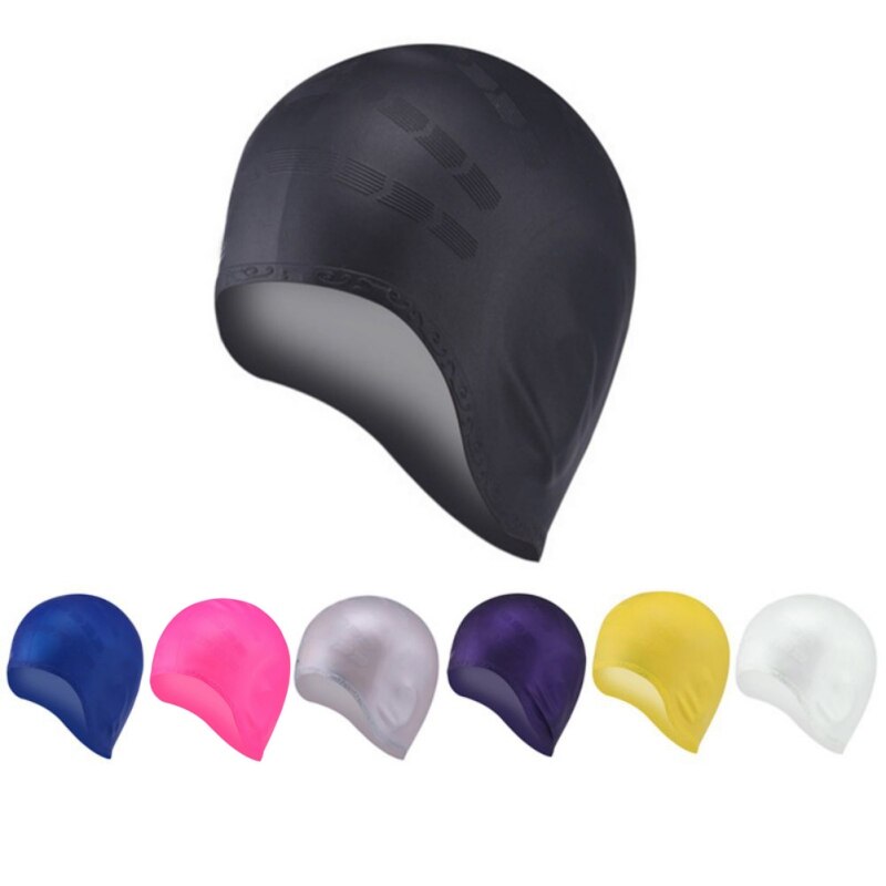 Mujeres Hombres niños natación piscina agua deporte impermeable silicona buceo natación gorro largo protección oreja taza gorros de baño, sombrero