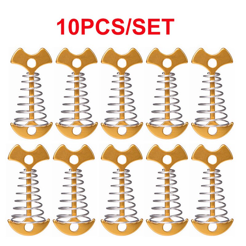 5/10Pcs Tent Pegs Rope Buckle Adjustable Plank Floor Spring Fishbone Anchor Awning Deck Stakes Fixed Nails Camping Tent Hooks: G0008-D1