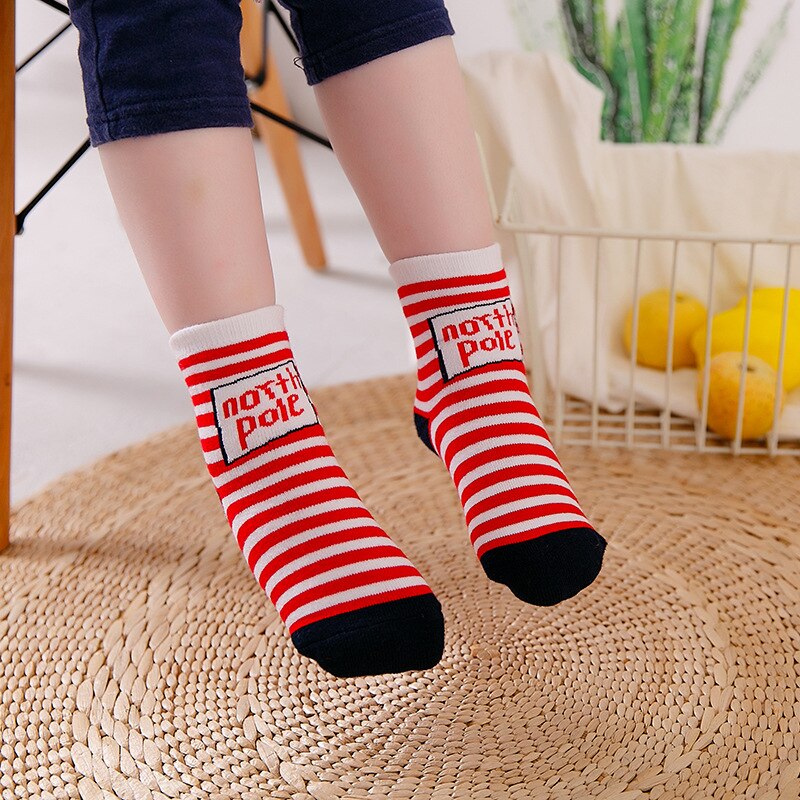 Chaussettes de noël pour enfants | En coton, bébés filles, enfants garçons, rayures, flocon de neige, Elk, père noël, ours de noël, 19: D / 7-9 years