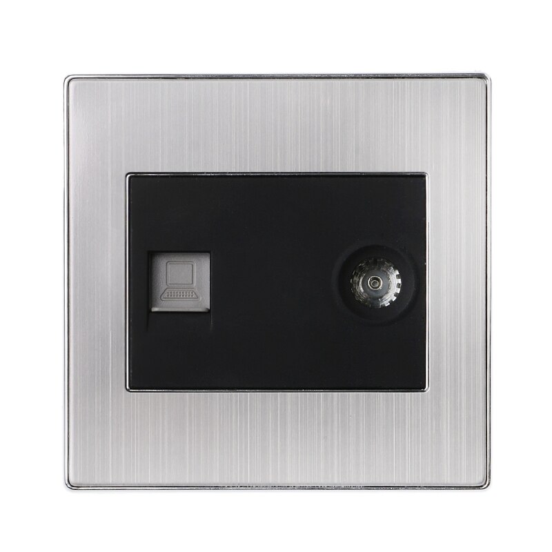 RJ45 Wall Internet Socket With TV Outlet Stainless Steel Brushed Silver Panel