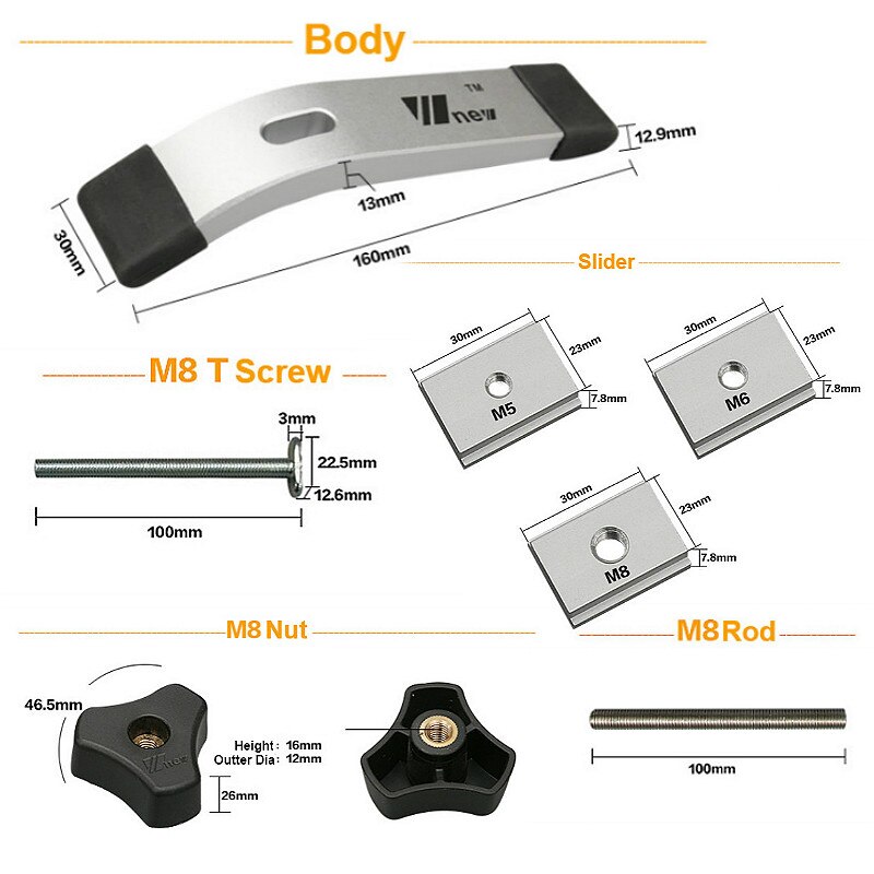 T Track Hold Down Clamps Double Cut Profile Universal T-Track Clamps Woodworking and T Track CNC Aluminum Alloy Router Clamps