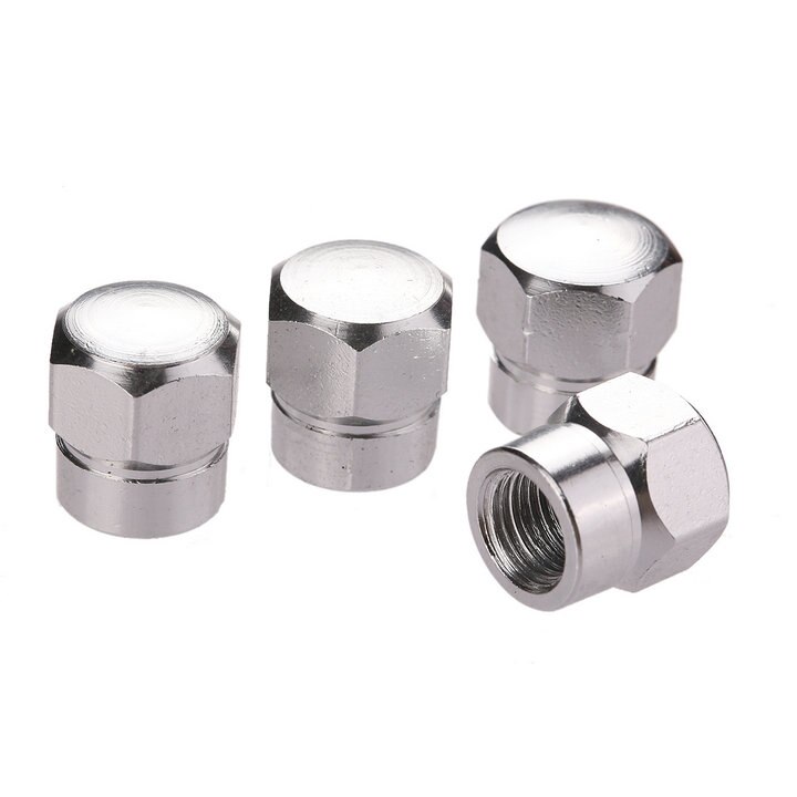 4 stuks aluminium auto wiel band ventieldopjes stofhoezen auto motorfiets luchtdichte ventieldopjes fiets styling zeshoek: Zilver