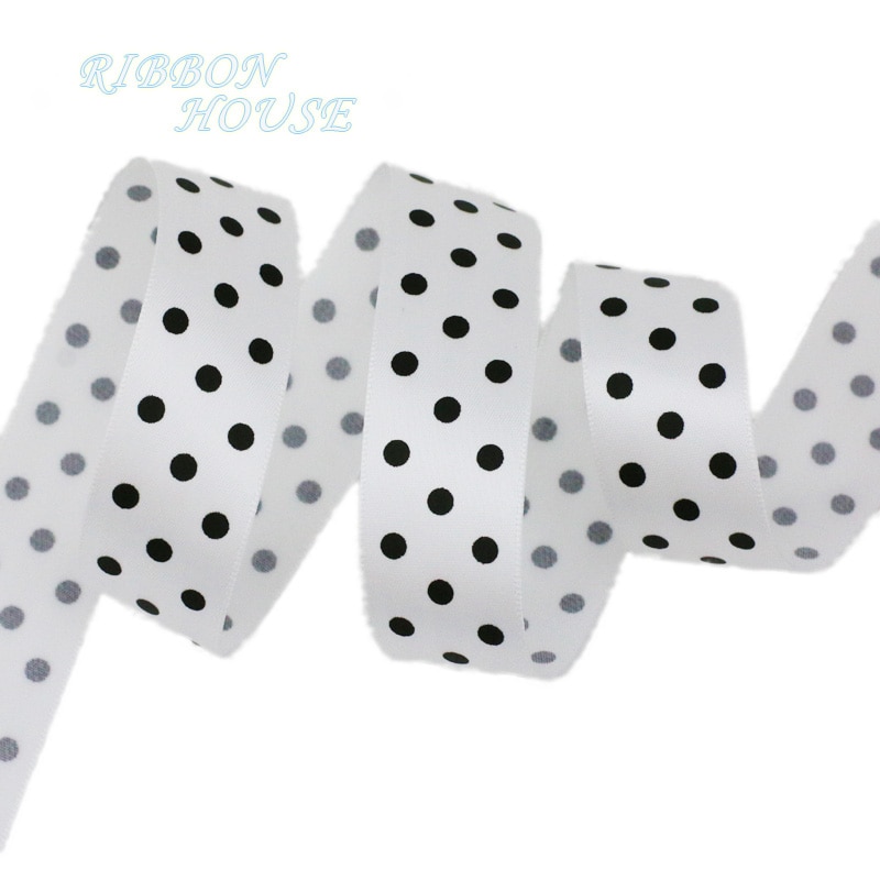 2Meters/Lot 25mm Polka Dot Printed Satin Ribbons DIY Crafts Handmade Material Party Box Decoration Ribbon: White