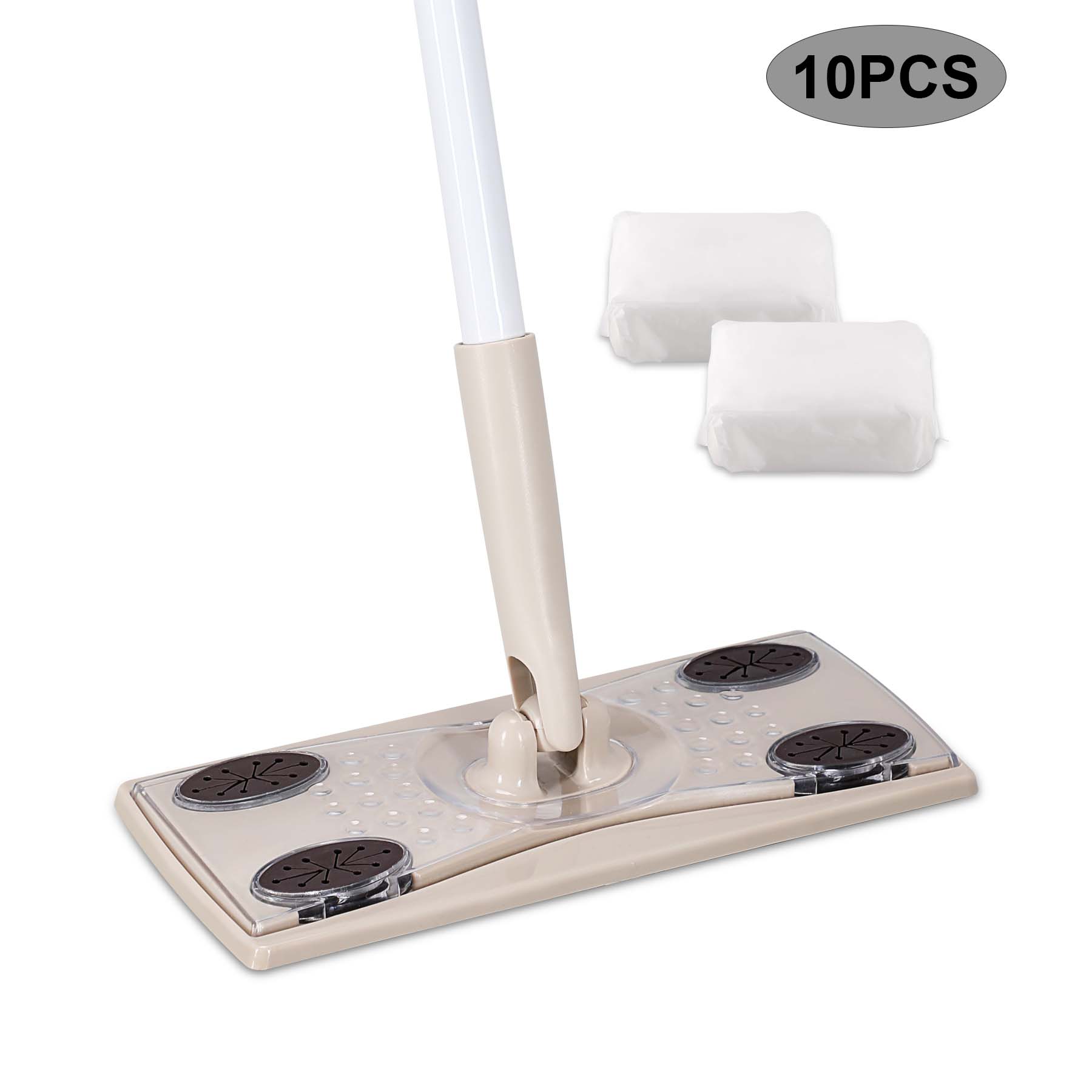 Eyliden Disposable Electrostatic Dust Mop with 10PCS Dry Refill Floor Wipes Pads Electrostatic Adsorption Hair Dust: Beige