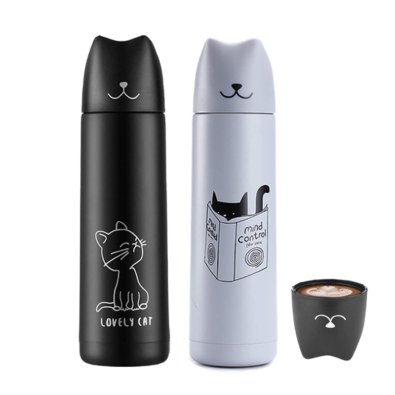 Cat Thermos for tea Stainless Steel 500Ml Water Insulated Bottle Vacuum Flask Water Thermal Cooler Travel Coffee Mug Cup