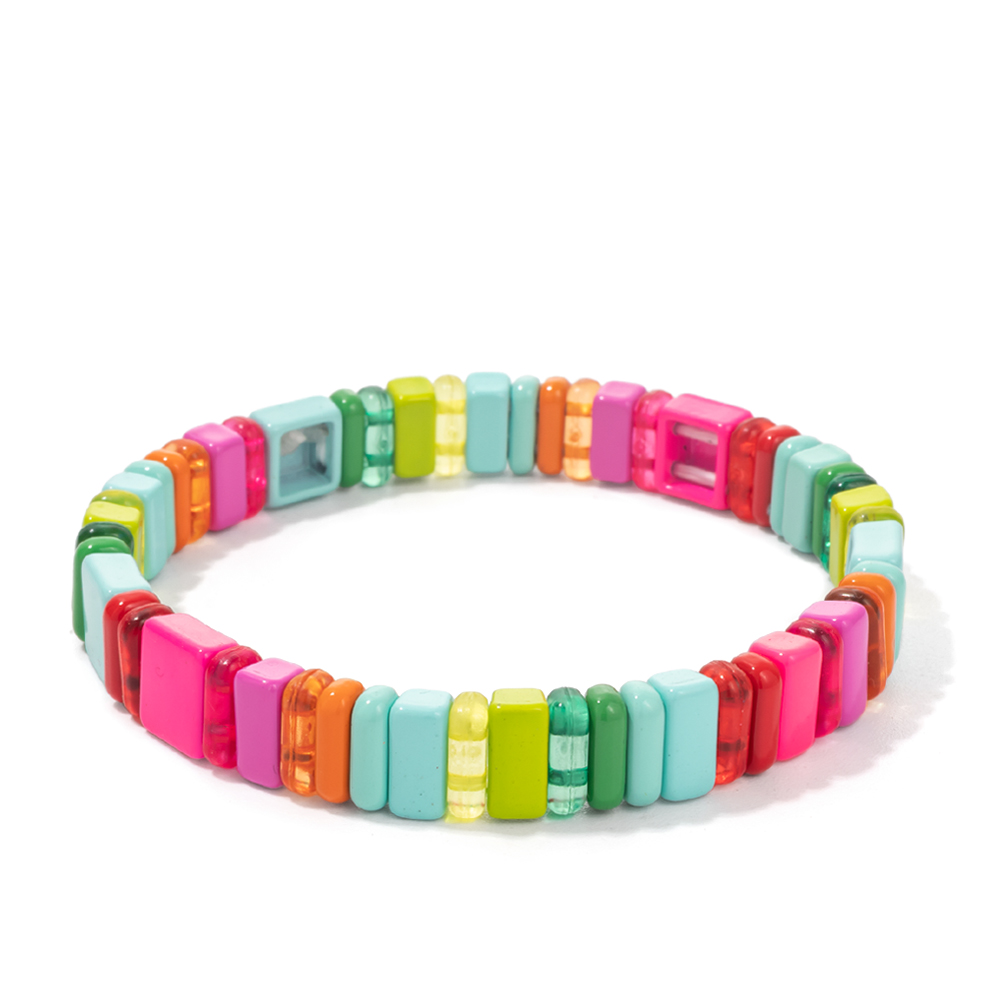 2022 Nuovo design Braccialetti Elastici Colorati per Le Donne Rianbow Acrilico Lucido Braccialetti Braccialetti di Metallo Della Boemia Perline Gioielli: Argento placcato