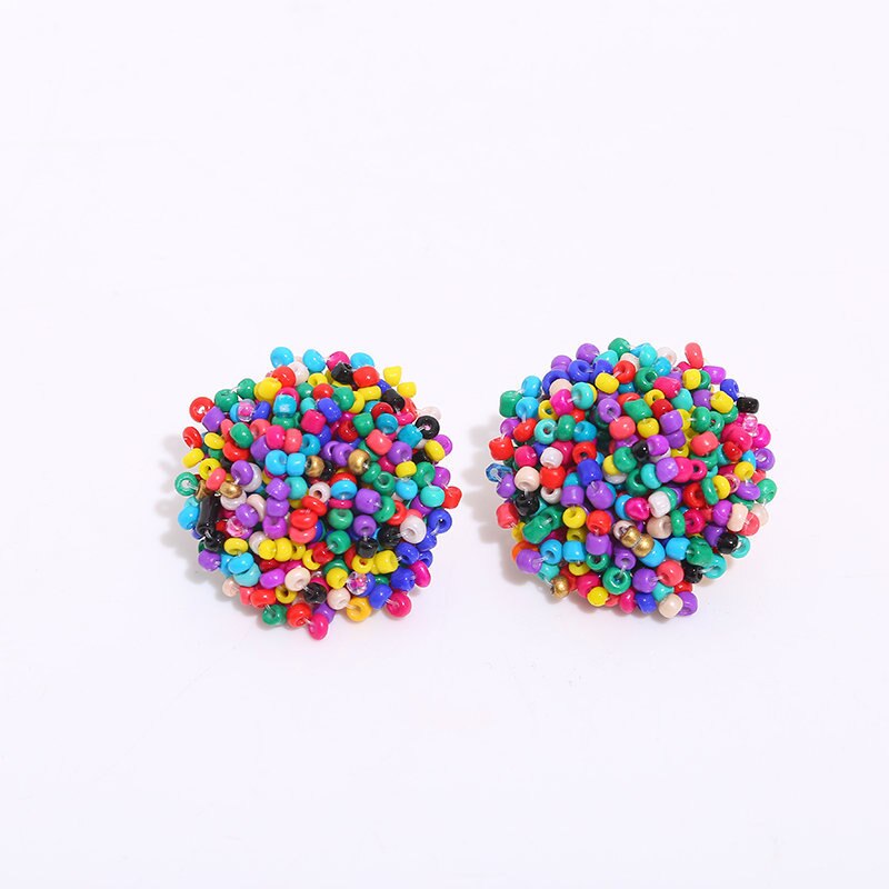 Handmade Seed BEAD DOME EARRING for Women Girl Neon Color Medicine Wheel Ball Earrings Beadwork Dome Studs - 21 unique colors: MIX