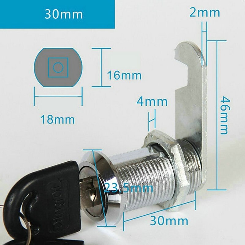 16/20/25/30Mm Beveiliging Cam Cilinderslot Deur Vat Ladeblok Mail Box Locker Kast sloten 2-Key Hardware: 30mm