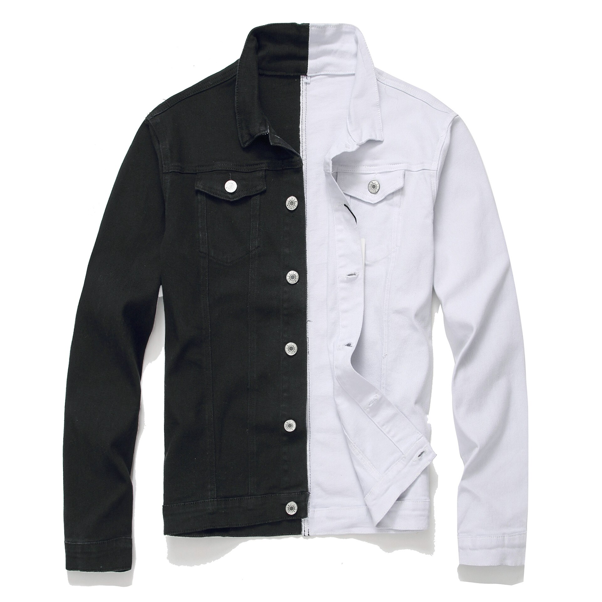 Männer Jacke Jacke Schwarz und Weiß Zwei-farbe schlank-passen herren Jacke Herbst und Winter Denim jacke Lange-ärmeln Jacke: XXL