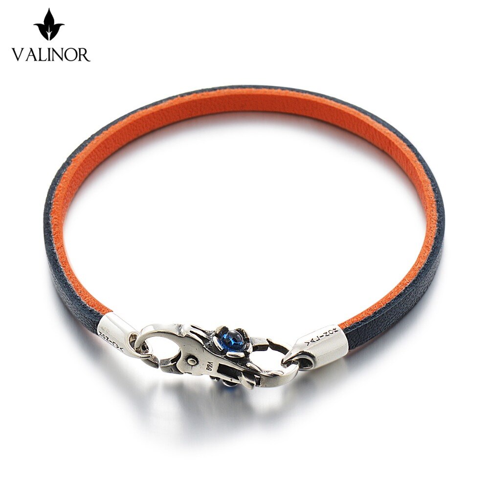 Blue orange dubbele Laag van de eerste laag van lederen armband 925 sterling Zilveren Armbanden SCNP001
