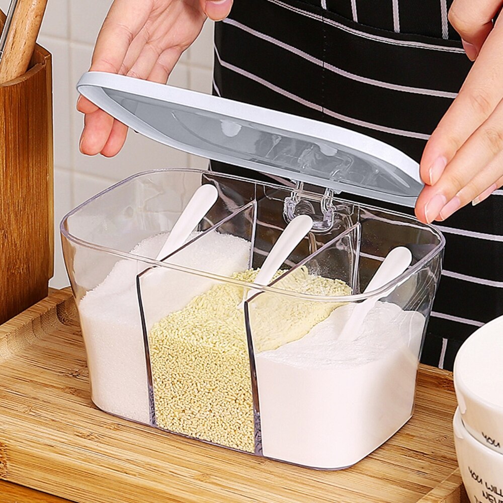 Kitchen Spice Jar Seasoning Box Spice Rack Spice Storage Bottle with Spoon Jars Transparent PP Salt Pepper Spice Sugar Box Tool
