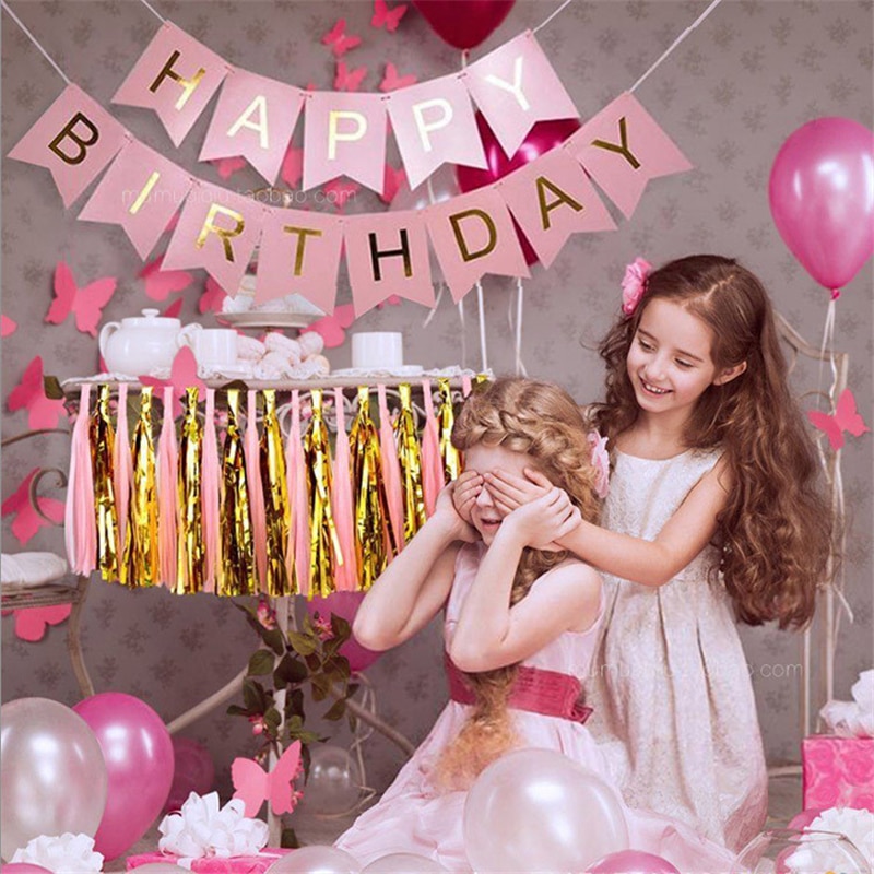 13 Stks/set Gelukkige Verjaardag Papier Banner Zwart Wit Roze Kleur Voor Baby Boy Meisje Verjaardagsfeestje Decoratie