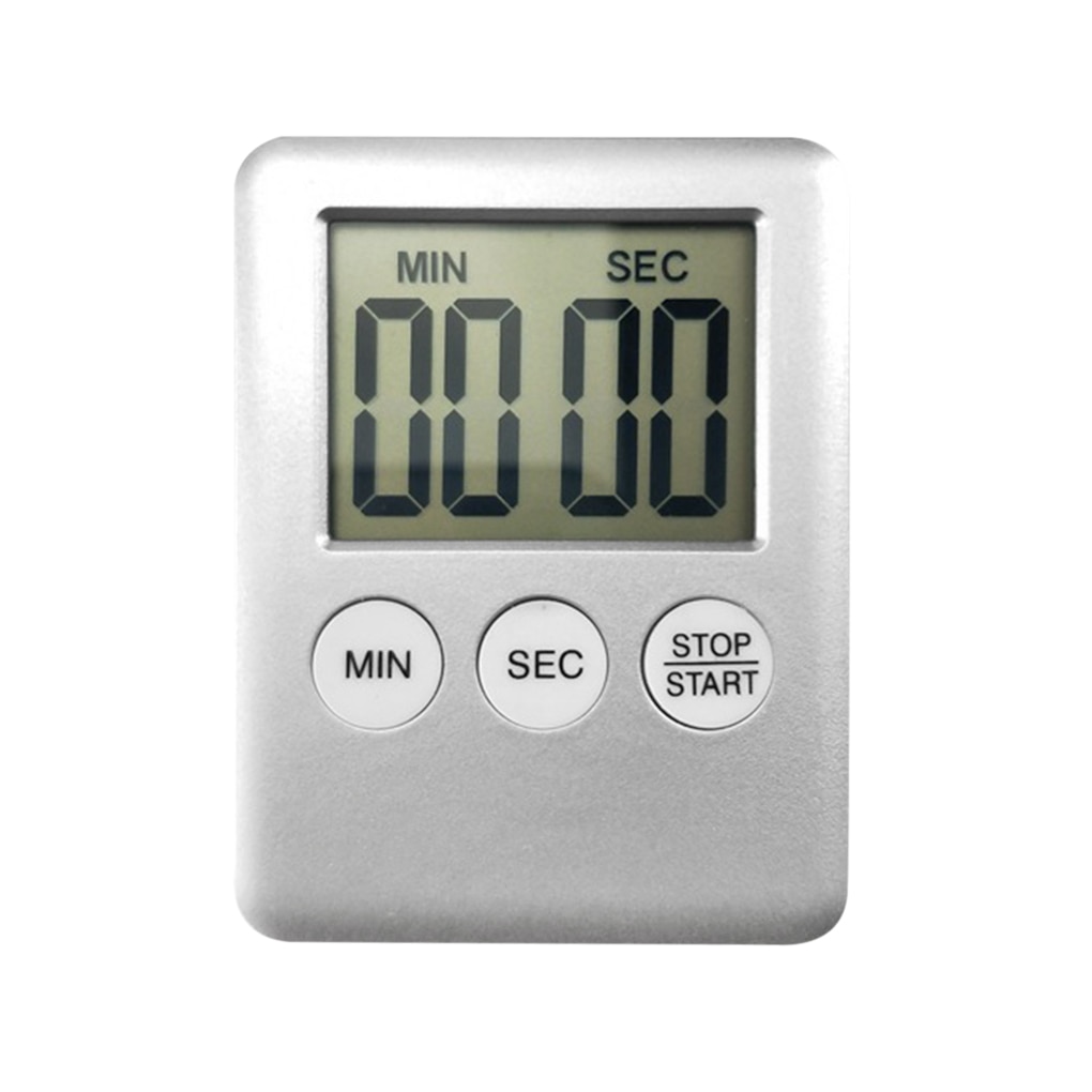 Kitchen Digital Timer Cooking Studying Count-down Clock LCD Screen Display Alarm Kitchen Gadget: Silver