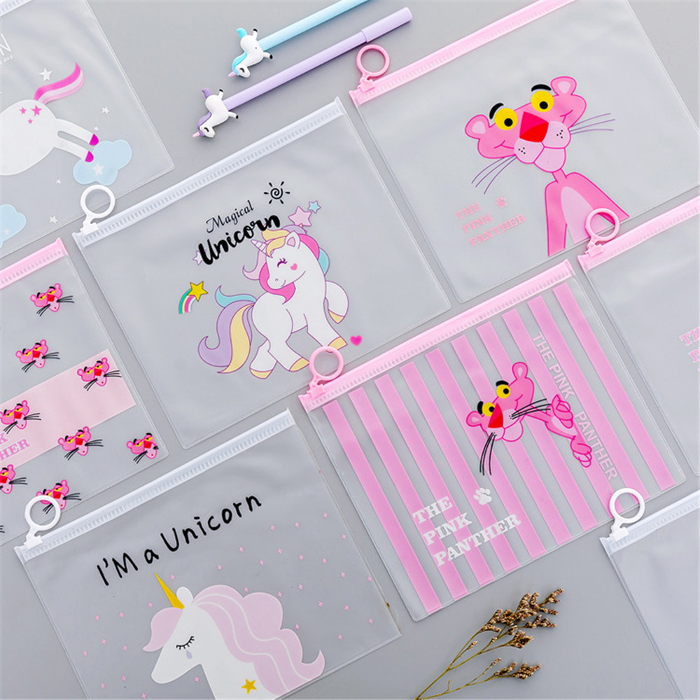 Korean Transparent Lovely Girl's Heart Document Bag File Folder Unicorn Receiving Bag Office Stationery B004