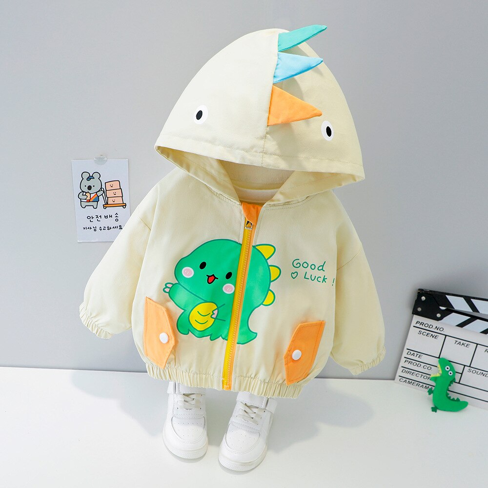 Printemps bébé filles dessin animé dinosaure à manches longues vestes à capuche enfants enfants fermeture éclair Cardigans vêtements d'extérieur décontracté garçons manteaux Casaco: Beige / 6M