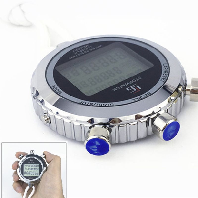 Silent Stopwatch with Countdown Timer 1/100s Accuracy Large Display Stainless Steel Digital Sports Memory Stopwatch