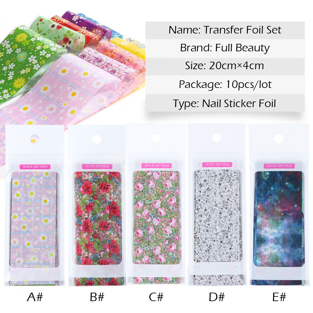 Holografisk stjärnklar nagelfolieuppsättning vit spetsblomma färggradient manikyr nail art överföring klistermärke foliedekoration dekal  sa798