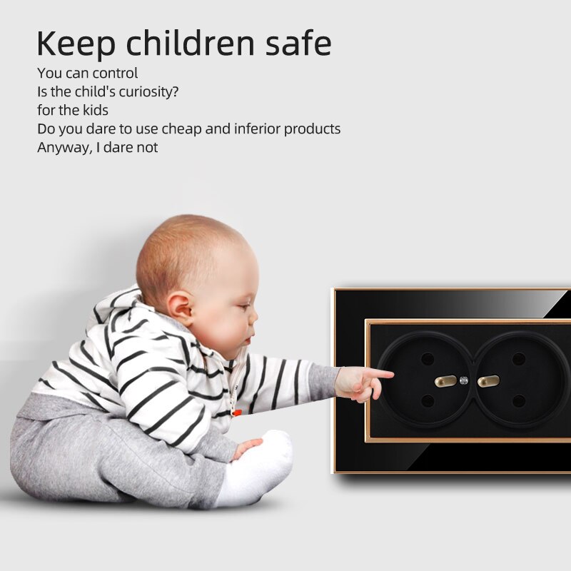 French Standard Power Plug Socke Acrylic With Grounding Black 2 Gang Wall Socket 250V 16A Power Supply Charger