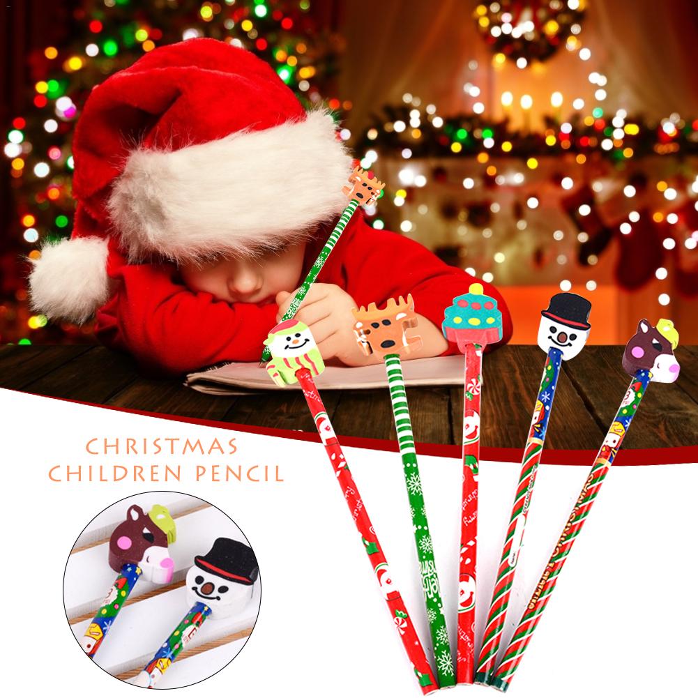 5PCS Cartoon Potlood Met Gum Kleurrijke Kerstcadeau Kleurrijke Kinderen Potlood