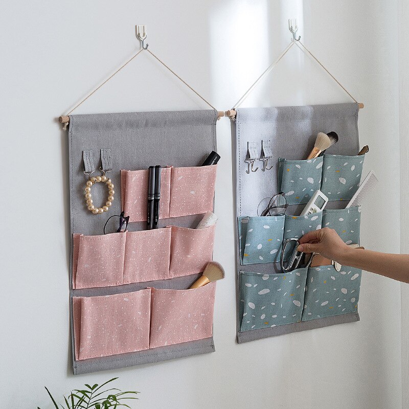 7 Pockets Over The Door Organizer Wall Closet Hanging Storage Bag Multilayer Linen Fabric Pouch Debris Organizer Bag Storage