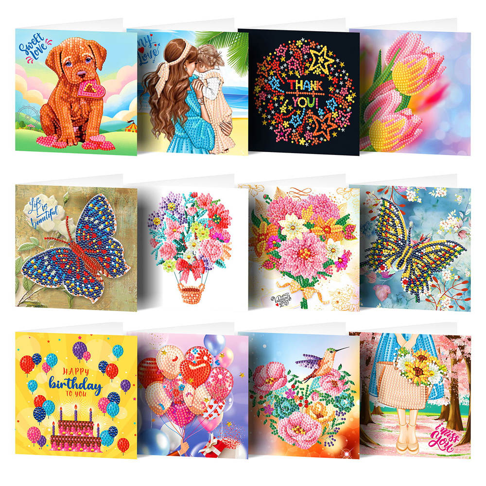 Kit Peinture Diamant Huacan - 12 Cartes De Vœux Créatives Avec Strass Et Outils Inclus