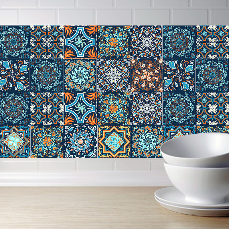 Mandala autoadhesivo árabe, pegatinas de pared, Anti aceite, impermeable, azulejos de imitación, cocina, decoración de baño, arte de pared