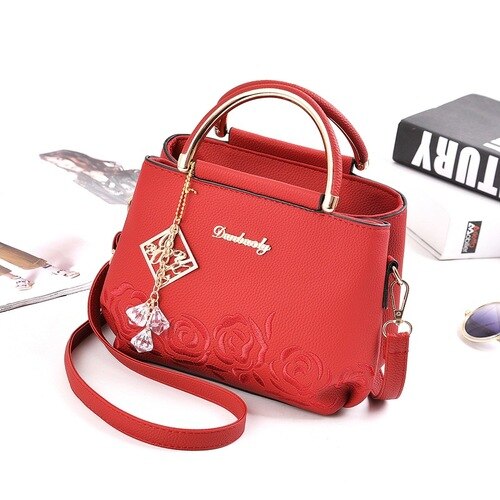 Vrouwen Kleine Tas Vrouwelijke EmbroideryPU Lederen Tas Mode Bloem Schoudertas vrouwen Handtas: red