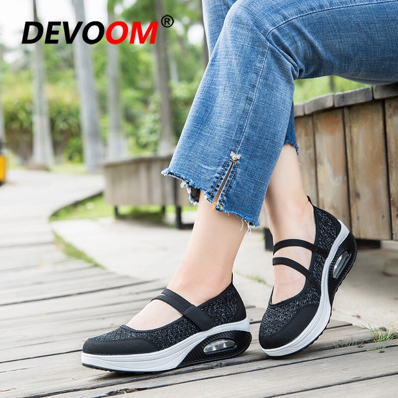 Women Black White Slimming Breathable Platform Swing Wedge Shoes Health Massage Shoes Feminino Zapatillas Deportivas Mujer