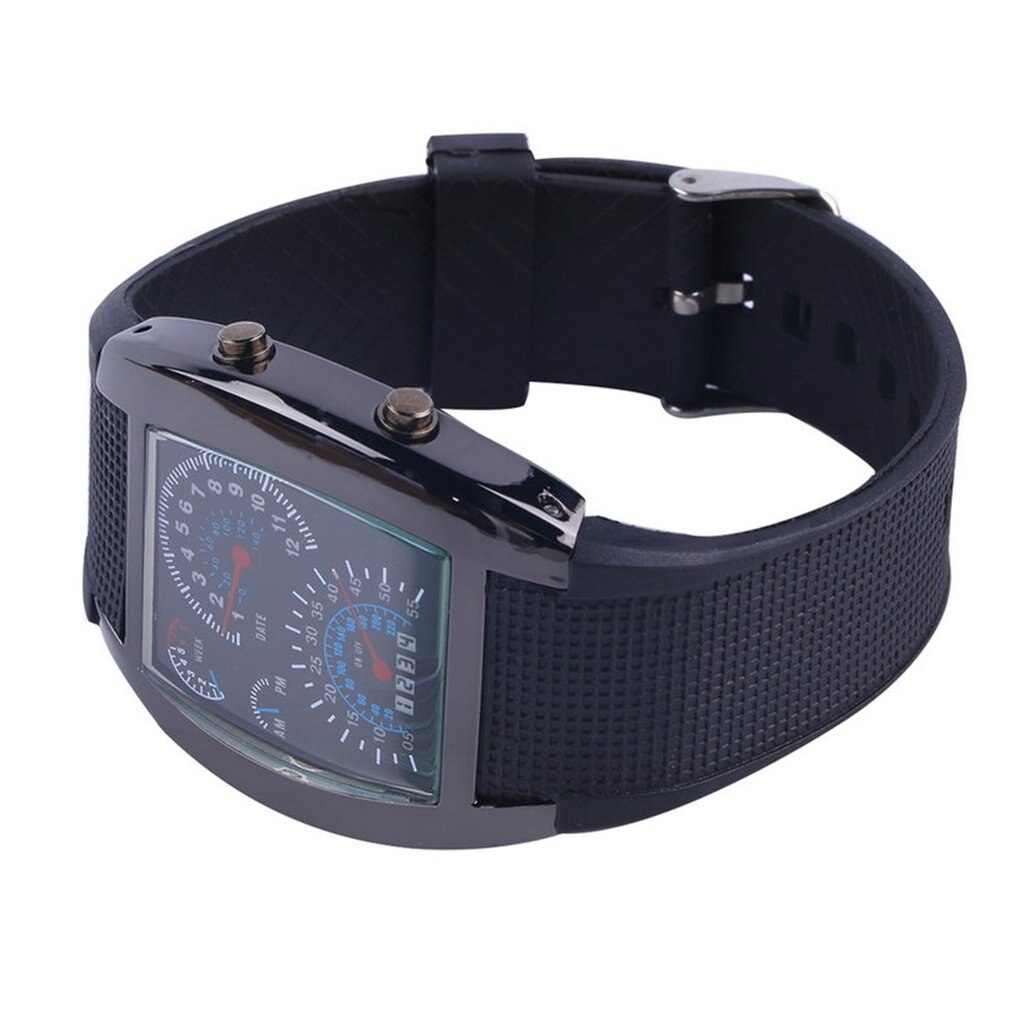 Luchtvaart turbo wijzerplaat flits led horloge heren dames sportwagen meter rubberen band horloges saat