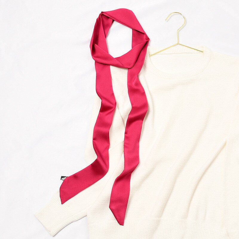 Zijde Dunne Slanke Smalle Sjaals Vrouwen Sjaals Kleine Kettingen Lint Universele Lange Sjaal: Hot Pink