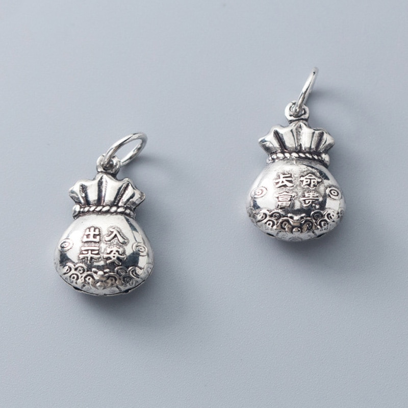Clássico 925 prata esterlina sorte sacos de dinheiro encantos 20x13mm artesanal s925 pingentes de prata para homens diy jóias fazendo presente