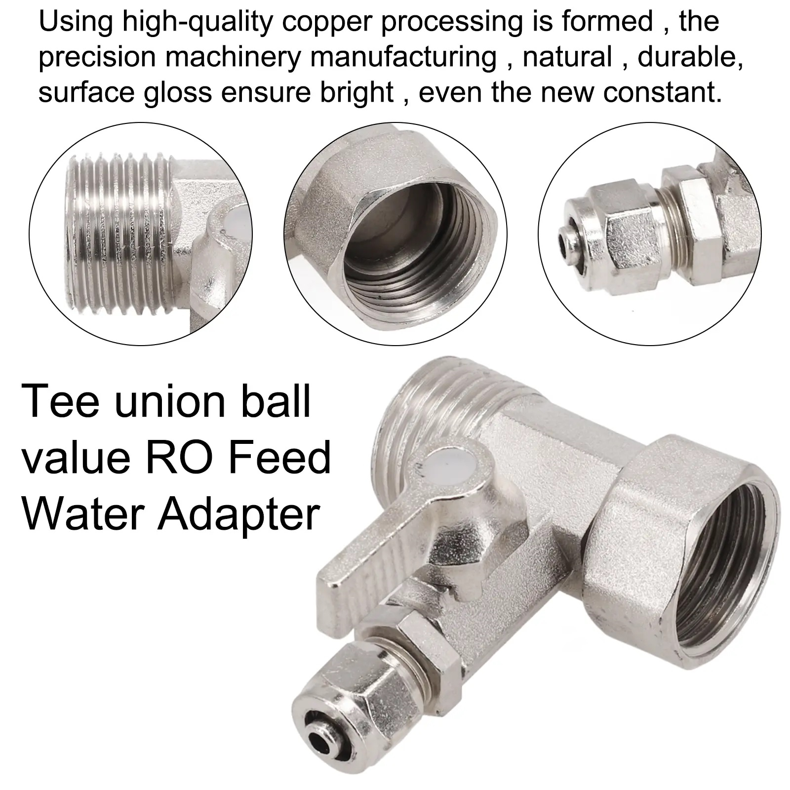 Adaptador de agua de alimentación RO, 1/2 "a 1/4", con válvula de bola de cierre, grifo, alimentación de ósmosis inversa, tubo de agua fría y , 1 ud.
